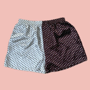 Satin Polka Dot Boxer Shorts – Deadstock Fabric Brown & White Size L by JHT
